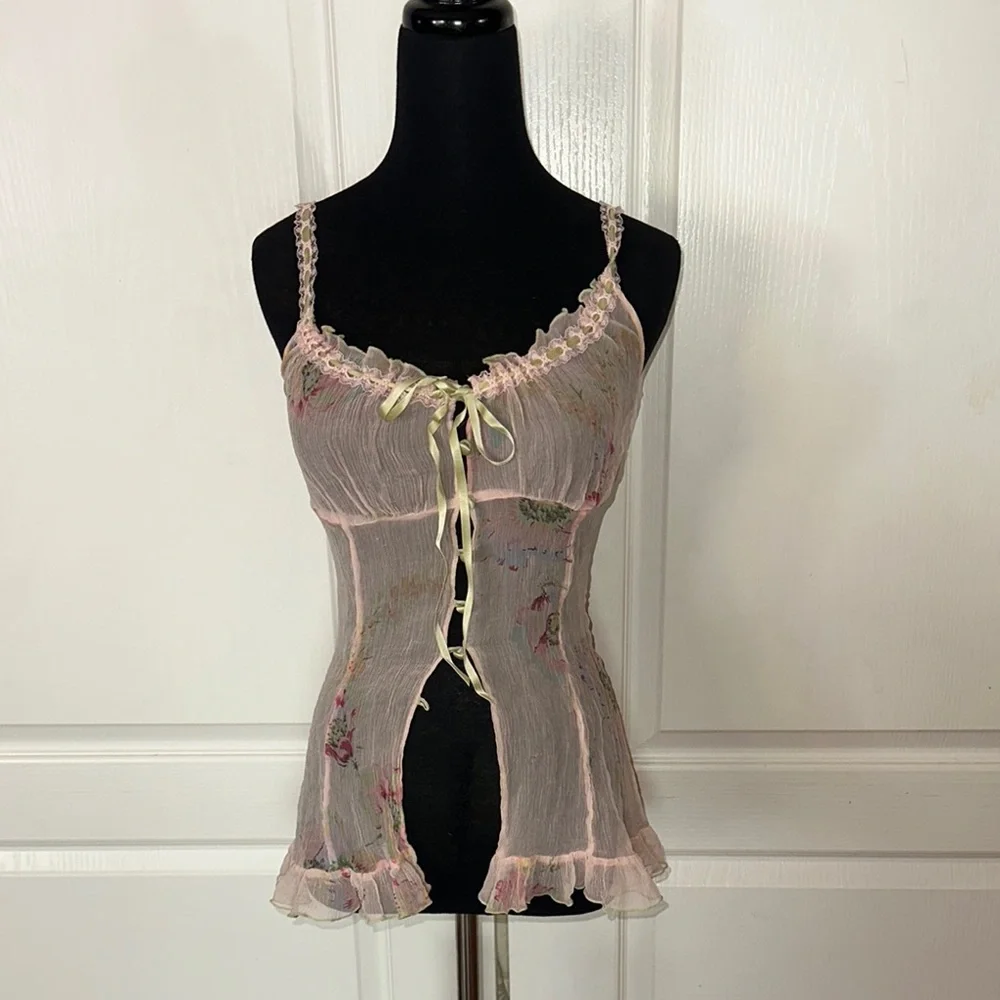 2002 VTG VICTORIAS SECRET SILK SHEER DAINTY FAIRY CAMI BLOUSE